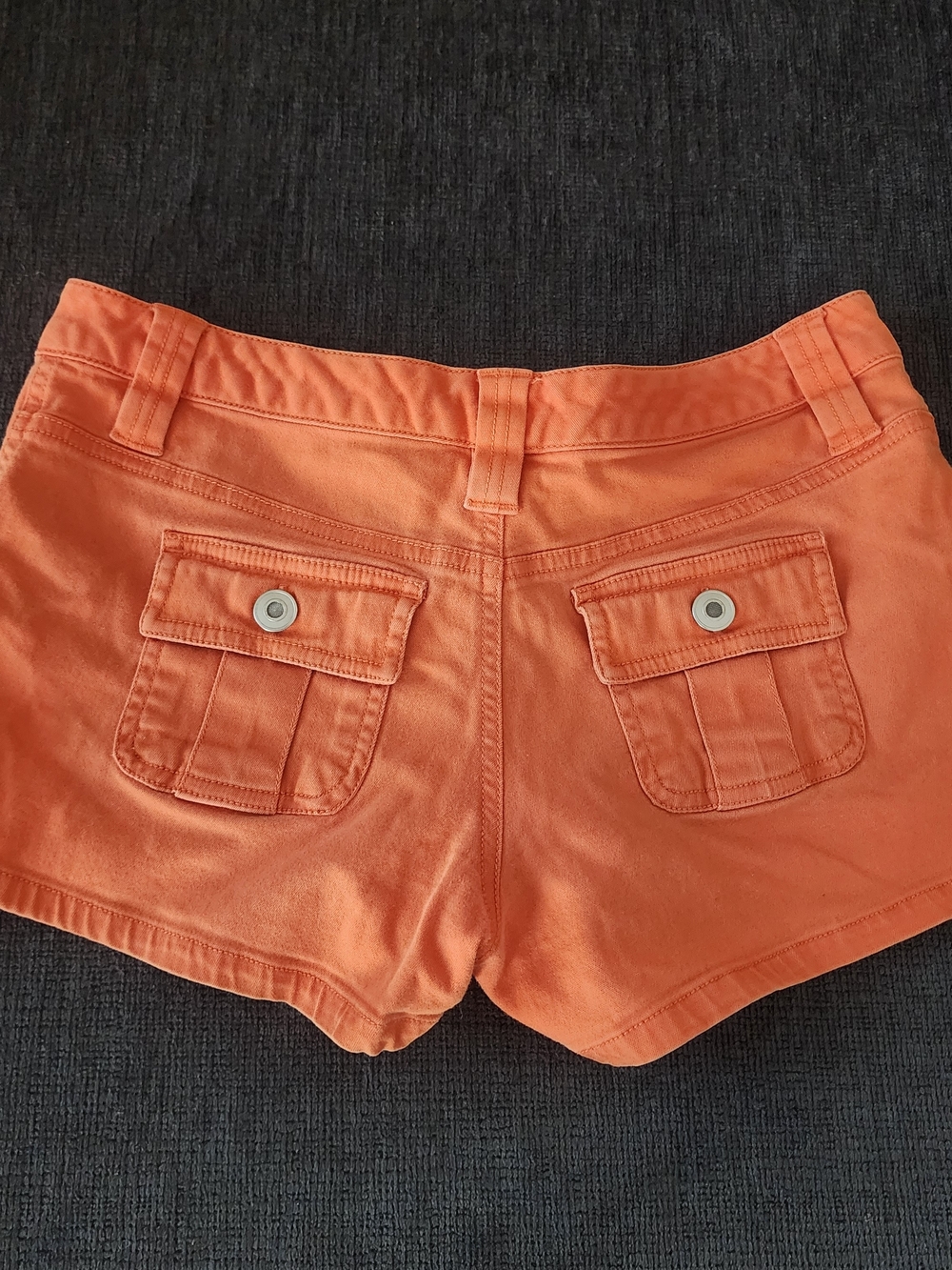 Y2K Wet Seal Orange Low Rise Micro Mini Booty Back Flap Pocket Shorts, Size 3